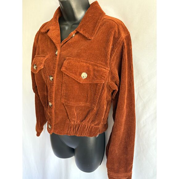 Tgla Rust Orange Brown Cropped Corduroy Jacket Size S Retro 80s 70s Moto Classic - Picture 4 of 9